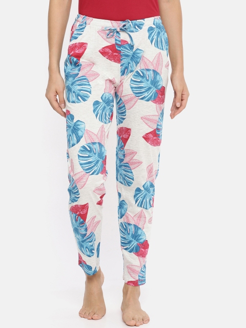 

Red Rose Women Grey Melange & Blue Printed Lounge Pants