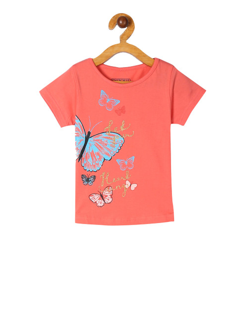 

Cherokee Girls Orange Butterfly Printed Round Neck T-shirt