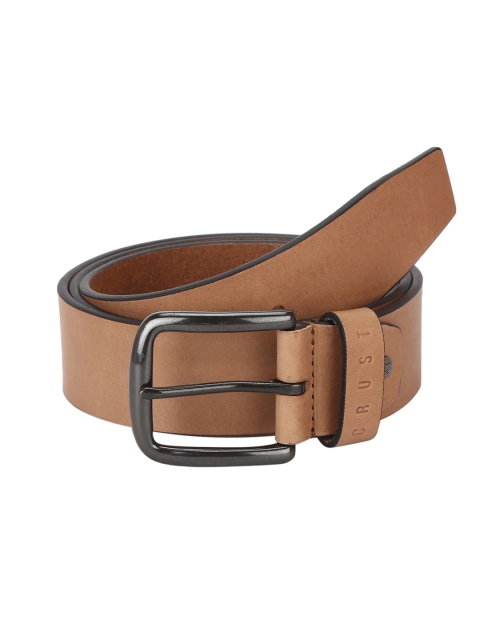 

CRUST Men Brown & Black Leather Solid Belt