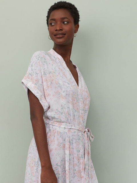

H&M Women Peach-Colored Floral Print Button-Front Dress
