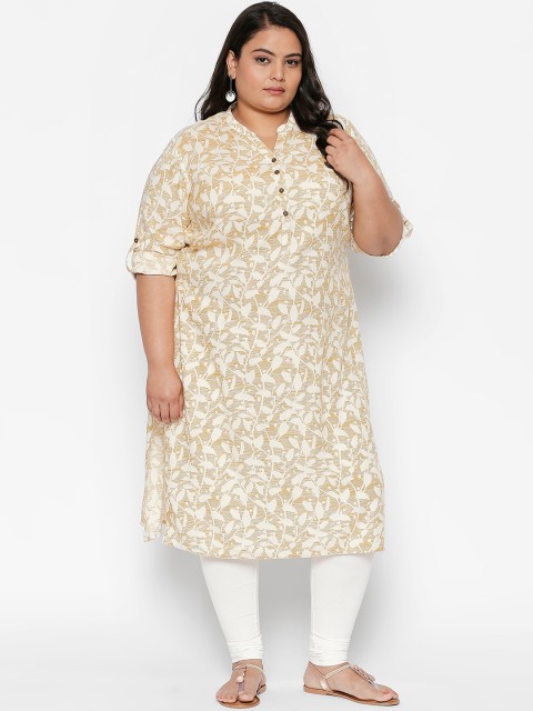 

RANGMANCH PLUS by Pantaloons Women Yellow & White Printed Straight Kurta