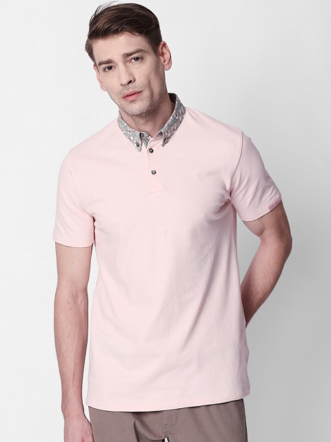 

RARE RABBIT Men Pink Solid Polo Collar T-shirt