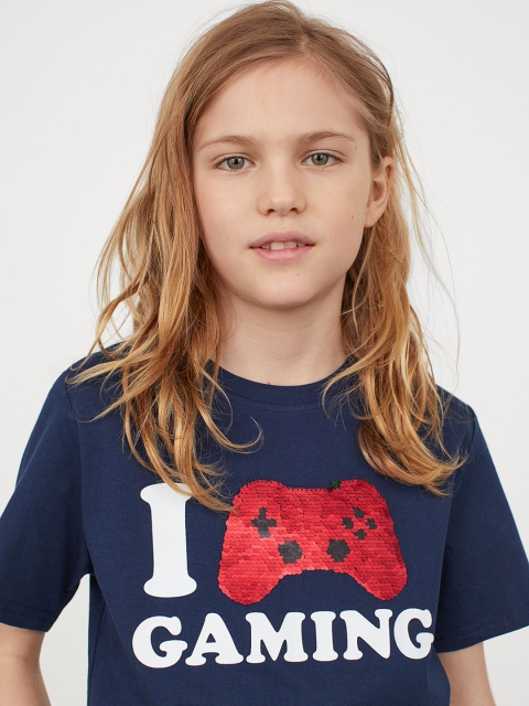 

H&M Boys Navy Blue Interactive Motif T-Shirt