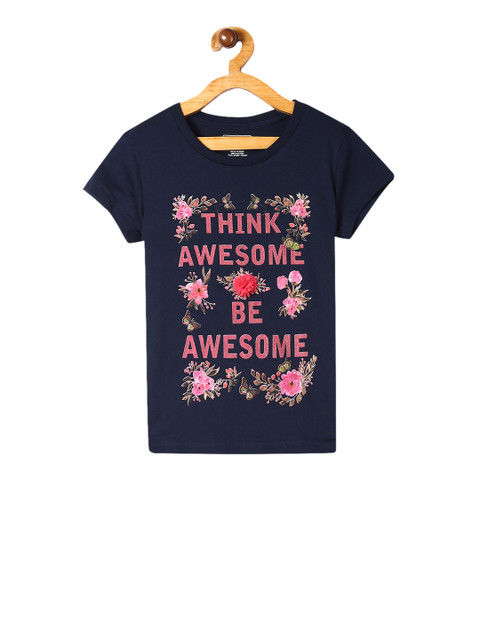 

Cherokee Girls Navy Blue Printed Round Neck T-shirt