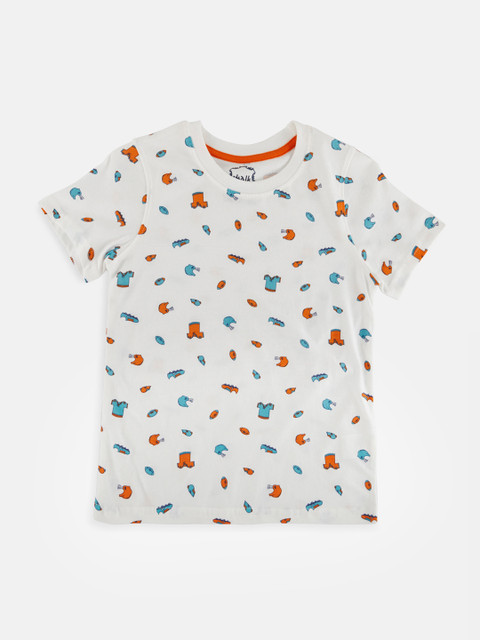 

CHALK by Pantaloons Boys White & Blue Printed Round Neck T-shirt