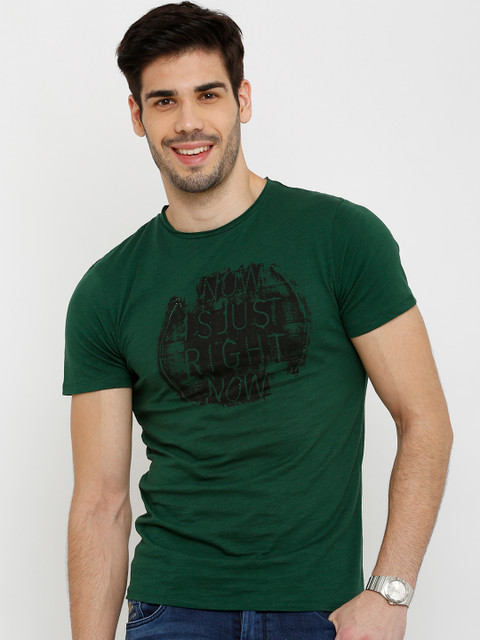 

Rex Straut Jeans Men Green Printed Round Neck Slim Fit T-shirt
