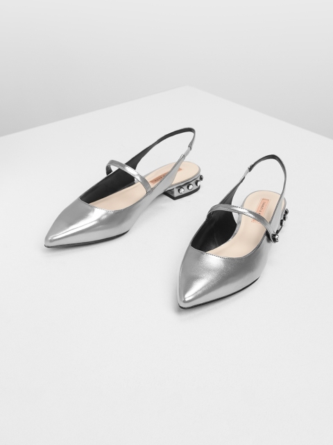 

CHARLES & KEITH Women Silver-Toned Solid Ballerinas