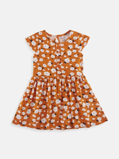 

Chirpie Pie by Pantaloons Girls Orange Floral Printed Fit and Flare Dress