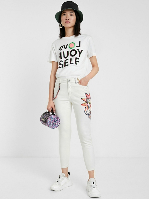 

Desigual Women White Printed Slim Fit Mid-Rise Clean Look Jeans
