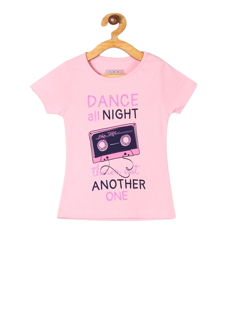 

Cherokee Girls Pink & Blue Printed Embellished Round Neck T-shirt