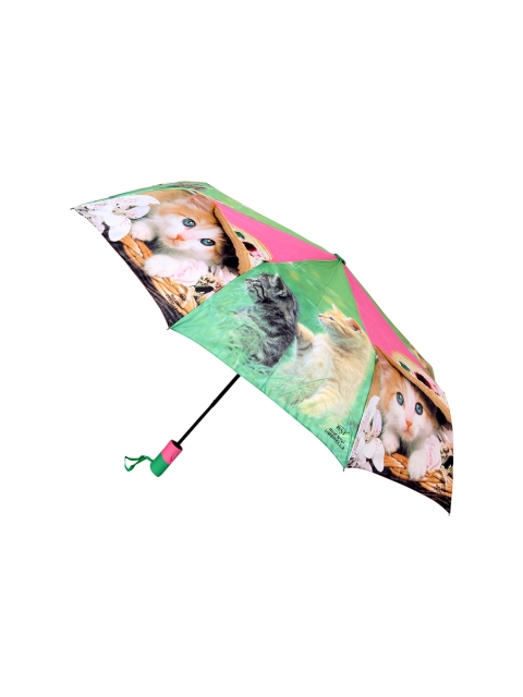 

FabSeasons Unisex Green & Pink Cute Cats & Kittens Teddy Print 3 Fold Semi-Automatic Umbrella