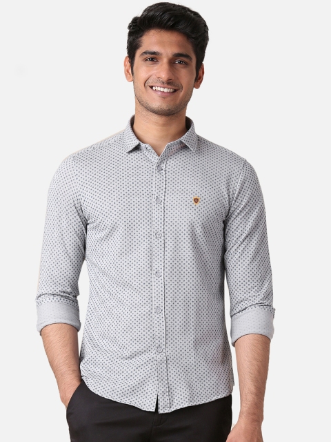 

True Blue Men Grey Slim Fit Printed Casual Shirt