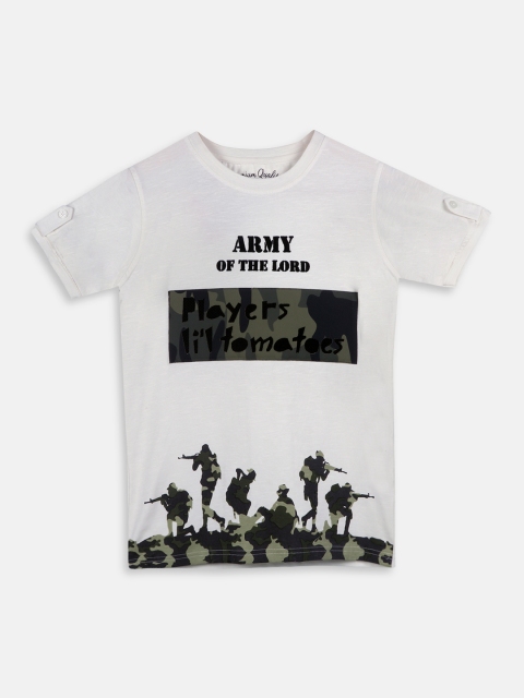 

Lil Tomatoes Boys Off-White & Black Printed Round Neck T-shirt