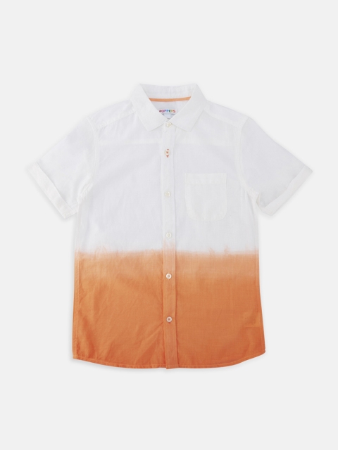 POPPERS by Pantaloons Boys Orange & White Regular Fit Tie & Dye Casual Shirt