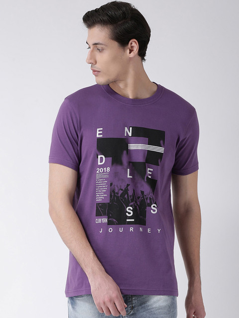 

Club York Men Purple Printed Round Neck T-shirt