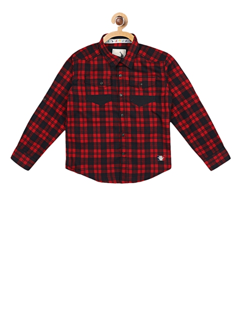 

Blue Giraffe Boys Red & Black Slim Fit Checked Casual Shirt