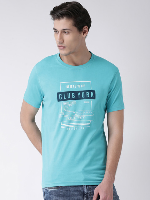 

Club York Men Sea Green Printed Round Neck T-shirt