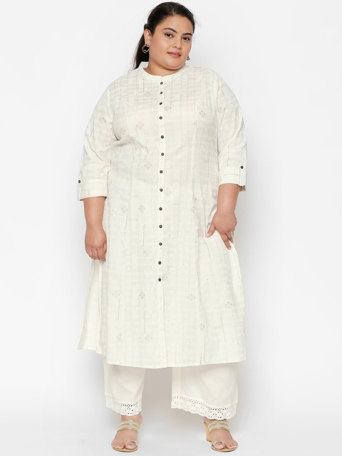 

RANGMANCH PLUS by Pantaloons Women Off-White & Black Printed A-Line Kurta