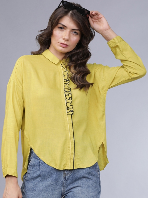 

Tokyo Talkies Women Lime Green Embroidered Casual Shirt