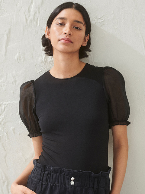 

H&M Women Black Puff-sleeved top