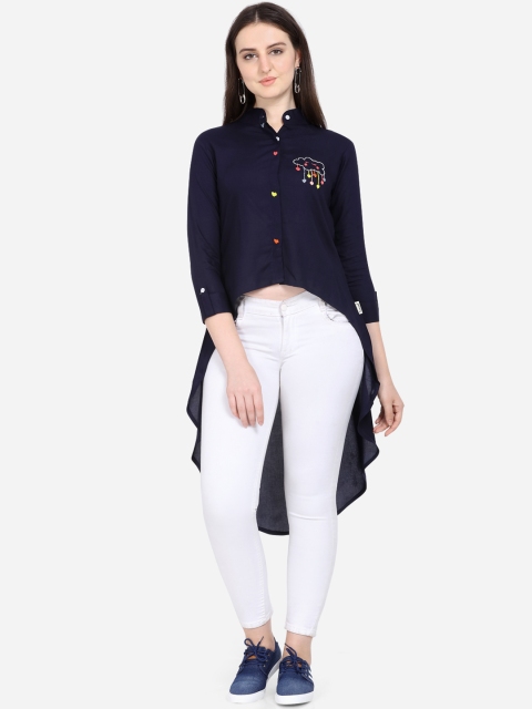 

Yuvraah Women Navy Blue & Yellow Embroidered Tunic