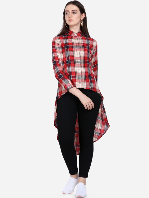 

Yuvraah Women Red & Black Checked High-Low Tunic
