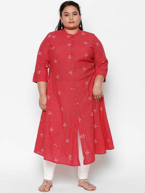 

RANGMANCH PLUS by Pantaloons Women Red Checked A-Line Kurta