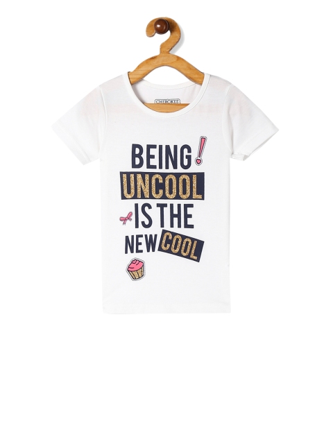 

Cherokee Girls White & Black Glitter Printed Round Neck T-shirt