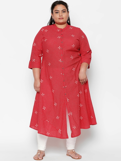 

RANGMANCH PLUS by Pantaloons Women Red & White Printed A-Line Kurta