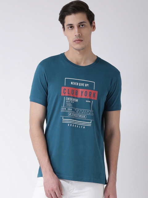

Club York Men Teal Blue Printed Round Neck T-shirt