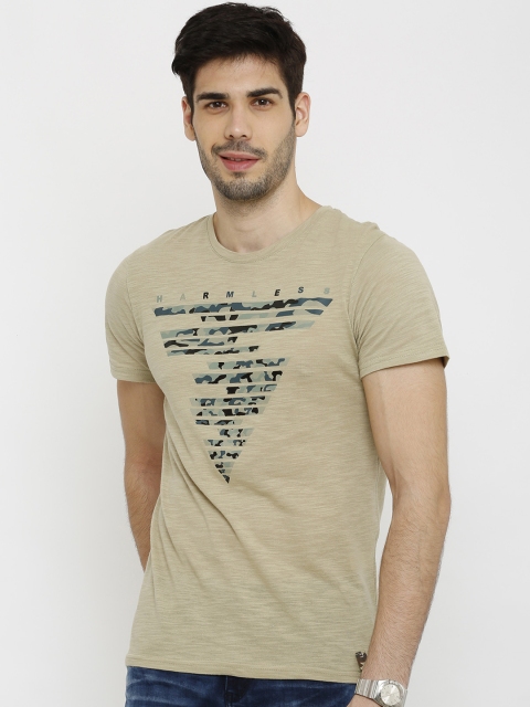 

Rex Straut Jeans Men Beige Camouflage Printed Round Neck T-shirt