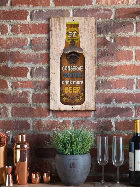

Art Street Conserve Water Drink More Beer Bottle Opener Wall Decor, Brown