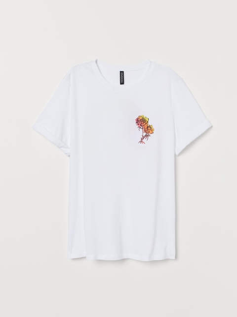 

H&M Women White Printed Straight T-shirt