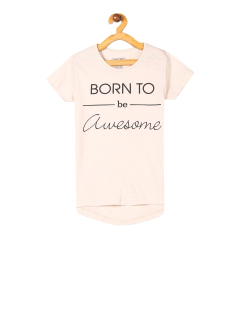 

Cherokee Girls Peach-Coloured Printed Round Neck T-shirt