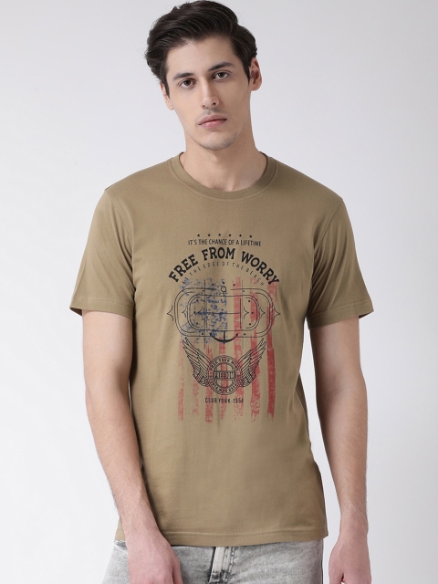 

Club York Men Khaki Printed Round Neck T-shirt