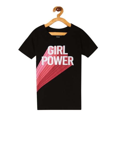 Cherokee Girls Black & Pink Printed Round Neck T-shirt