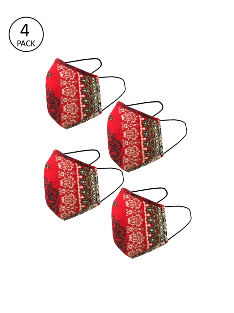 

naughty ninos Kids Red Ethnic Motifs Printed 4 Pcs 3-Ply Outdoor Masks