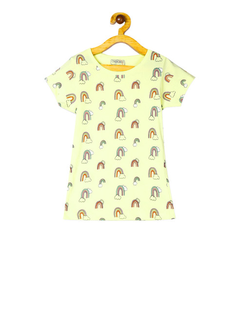 

Cherokee Girls Yellow & Pink Rainbow Printed Round Neck T-shirt