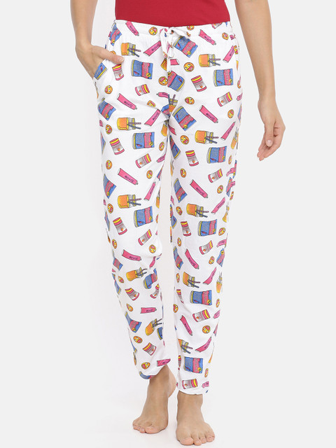 

Red Rose Women White & Blue Printed Lounge Pants
