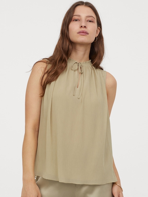 

H&M Women Beige Smocking-detail blouse