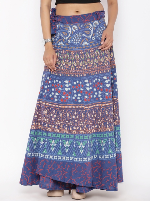 

SOUNDARYA Women Blue & Yellow Printed Flared Wrap Around Maxi Skirt