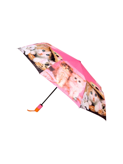 

FabSeasons Unisex Pink & Off-White Cute Cats & Kittens Teddy Printed 3 Fold All-Seasons Umbrella