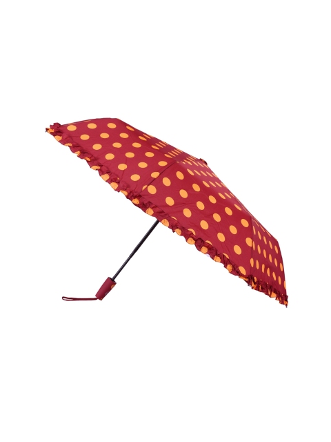 

FabSeasons Unisex Maroon & Orange Big Polka Dots Digital Printed Automatic 3 Fold All-Season Umbrella