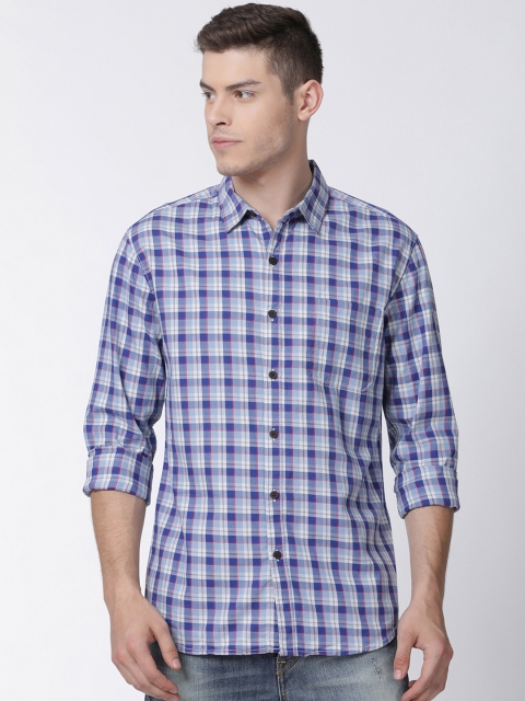 

Mucho Solo Men Blue & White Slim Fit Checked Casual Shirt