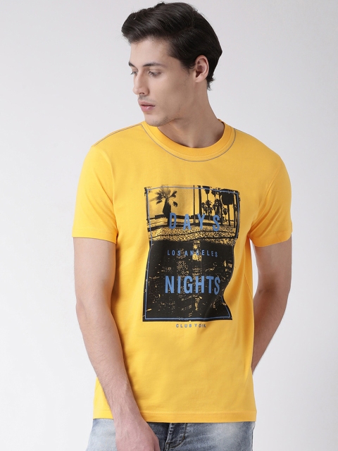 

Club York Men Yellow Printed Round Neck T-shirt