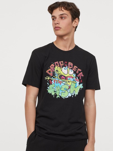 

H&M Men Black Printed Round Neck T-shirt