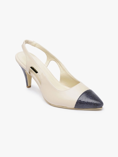 

Milano Torre Women Cream & Navy Blue Colourblocked Pumps