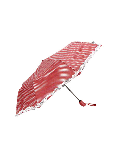

FabSeasons Unisex Red Polka Dot Printed 3 Fold Fancy Automatic Umbrella With Frills