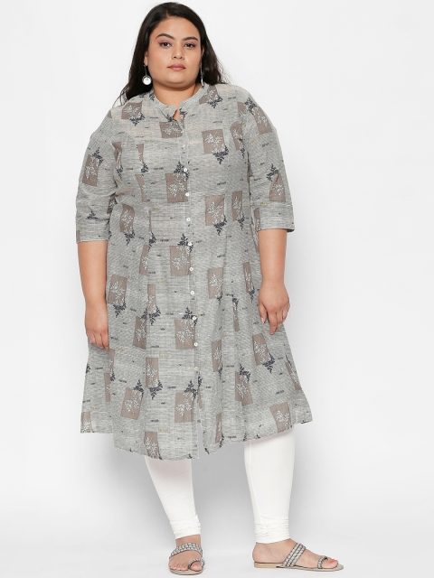 

RANGMANCH PLUS by Pantaloons Women Off-White & Grey Printed A-Line Kurta