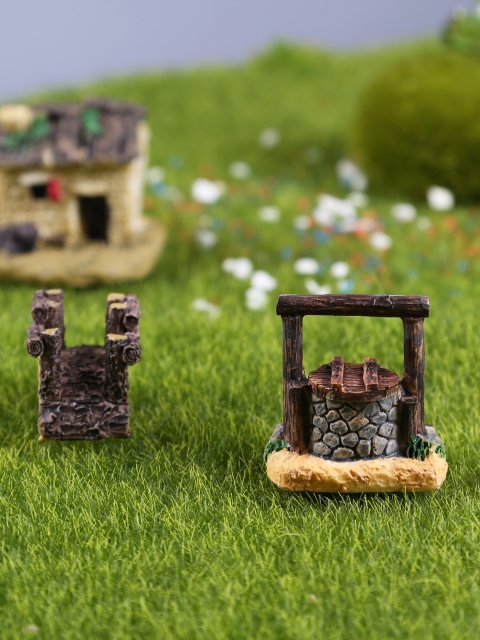 

TAYHAA Brown Set Of 2 Pair Stone Well and Bridge Garden Figurines